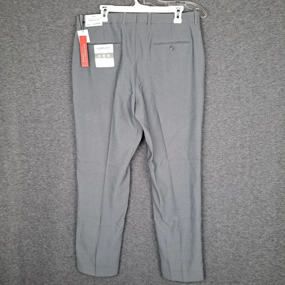 Perry Ellis Mens Modern Fit Dress Pant 36x30* Gray Windowpane Stretch Luxury NWT